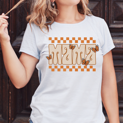Retro Checkered Mama Butterfly - DTF Full Color TShirt Transfer