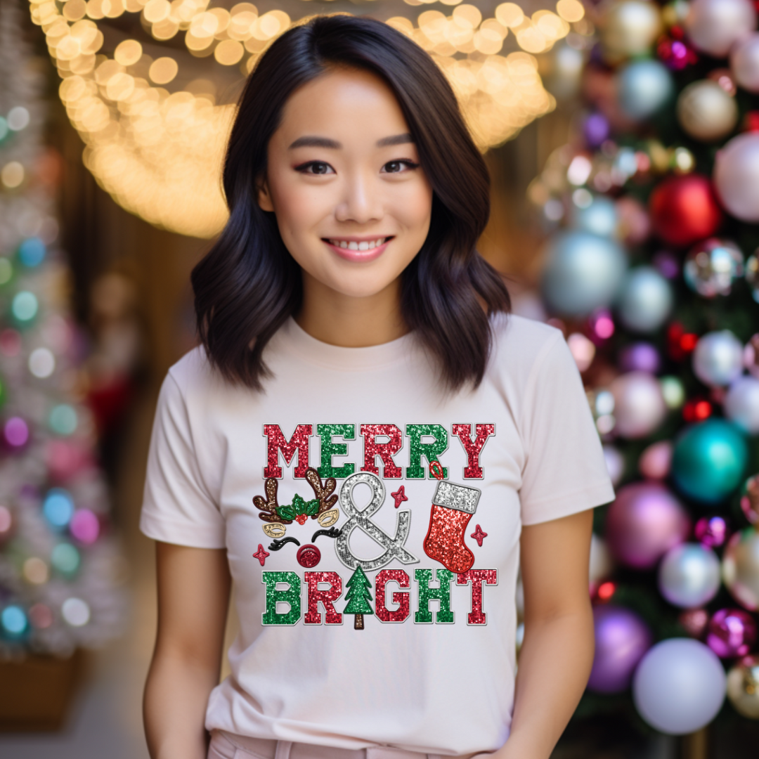 Merry & Bright Reindeer (Faux Glitter) - Matte Clear Film Transfer