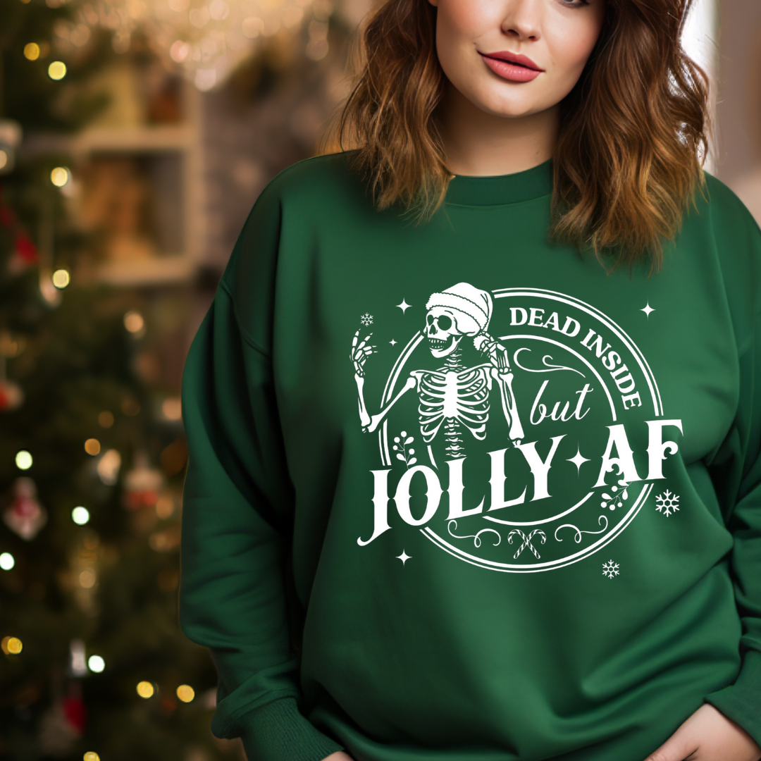 Screen Print Transfer Dead Inside But Jolly AF Circle Small Biz