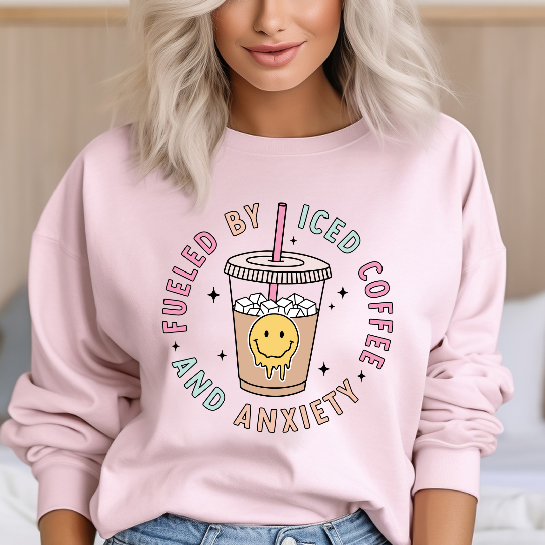 Fueled By Iced Coffee Smiley - DTF Full Color TShirt Transfer