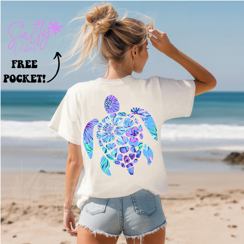 Salty Vibes Turtle (FREE POCKET!) - DTF Full Color TShirt Transfer