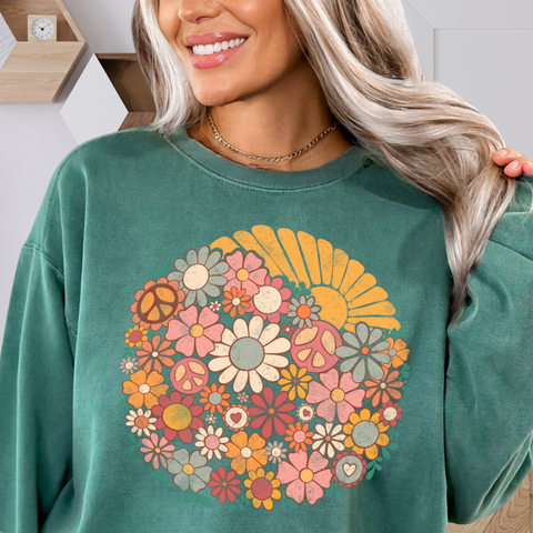 Sun Floral Circle - DTF Full Color TShirt Transfer