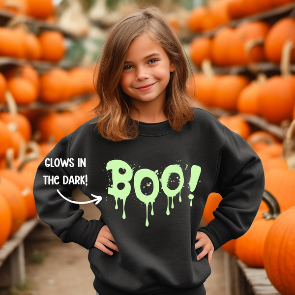 Boo - YOUTH SIZE GLOW IN THE DARK - Thin Matte Clear Film Transfer