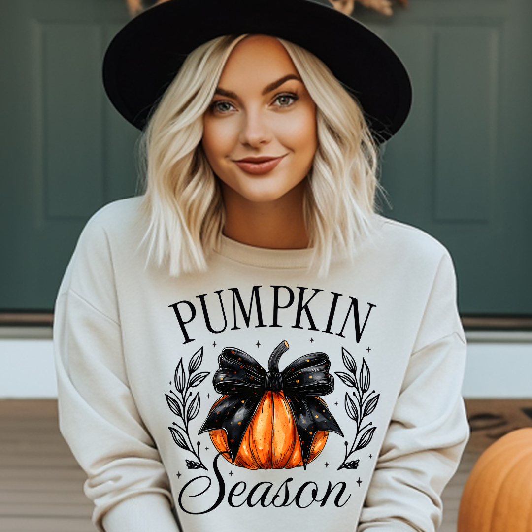 Pumpkin Season Black Bow Pumpkin - DTF Full Color TShirt Transfer