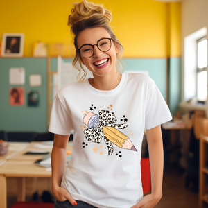 Pencil Cheetah Bow - DTF Full Color Tshirt Transfer