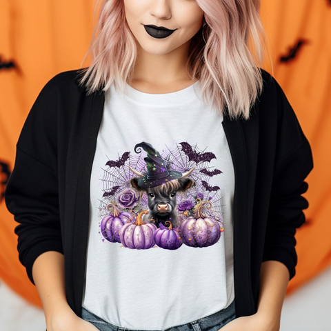 DTF Full Color TShirt Transfer - Purple Pumpkin Cow