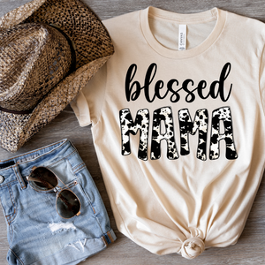 DTF Full Color TShirt Transfer - Blessed MAMA Cow Print