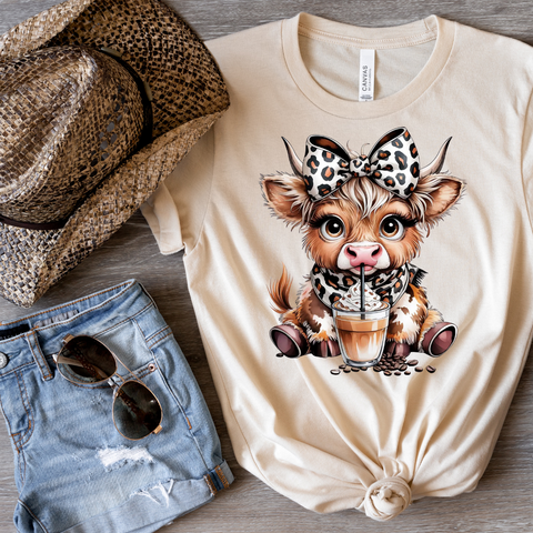 DTF Full Color Transfer - Leopard Bow Iced Coffee Cow