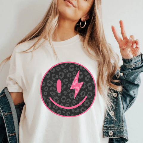 DTF Full Color Transfer - Black Leopard Smiley