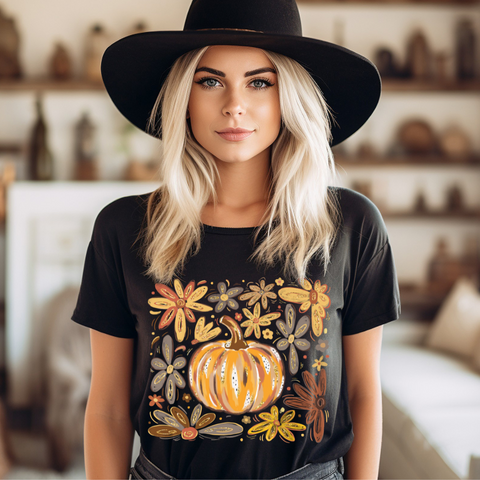 DTF Full Color Transfer - Cute Fall Pumpkin Floral