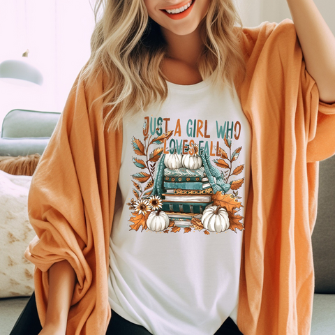 DTF Full Color Transfer - Just A Girl Who Loves Fall Books