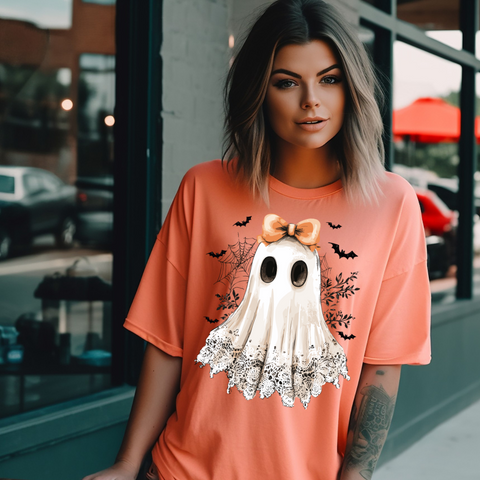 DTF Full Color Transfer - Lace Ghost Orange Bow