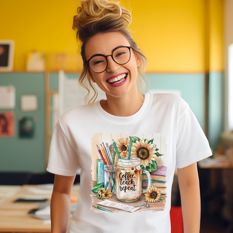 DTF Full Color Transfer - Coffee Teach Repeat