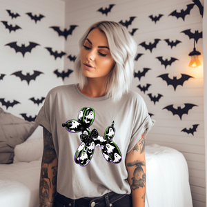 DTF Full Color Transfer - Black Balloon Dog Ghosts & Bowtie