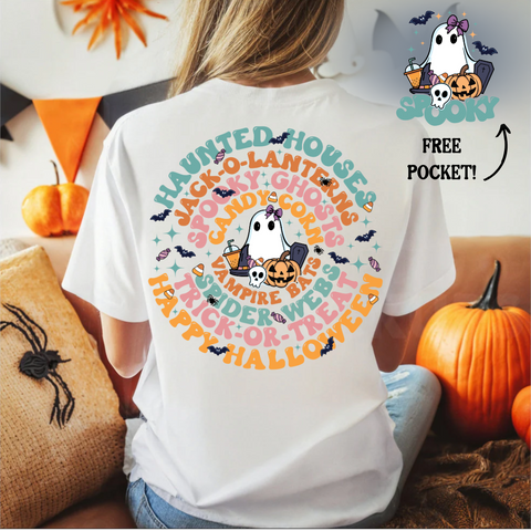 DTF Full Color Transfer - Ghost Halloween Words (FREE POCKET!)