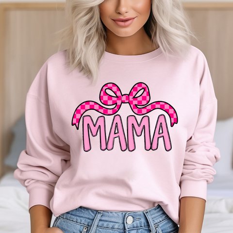 DTF Full Color Transfer - Light Pink Mama Pink Check Bow