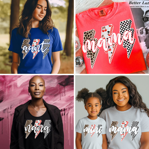 DTF Full Color Transfer - Leopard Cherry Check Mama/Mini/Aunt/Nana - White Font