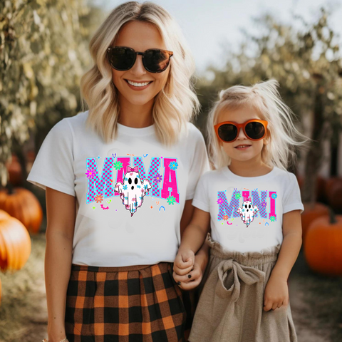 DTF Full Color TShirt Transfer - Neon Check Mama/Mini