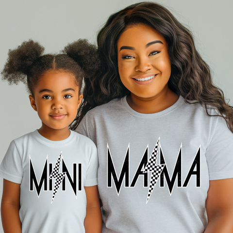 DTF Full Color TShirt Transfer - Mama/Mini Black Check Lightning