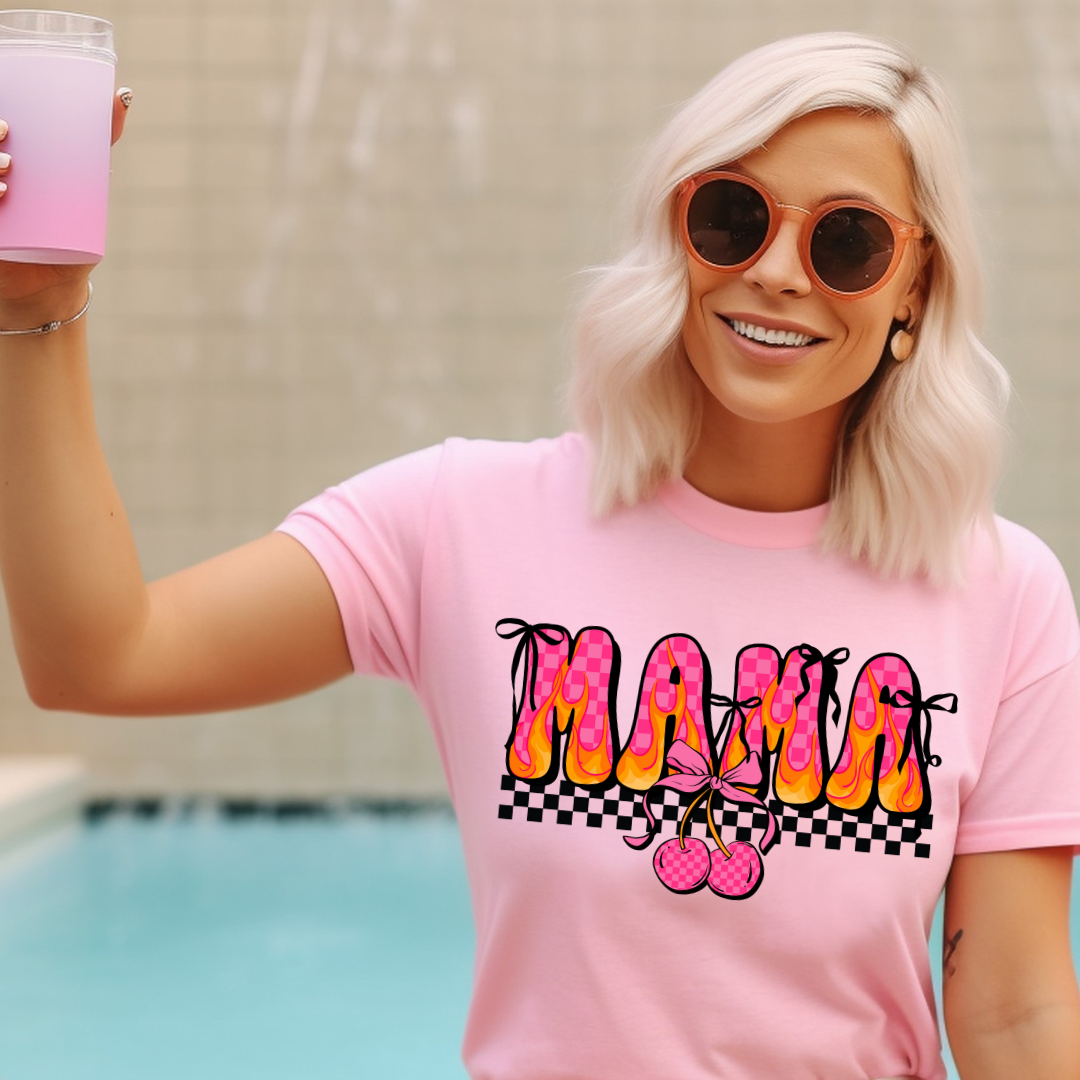 DTF Full Color Transfer - Pink Check Flame Mama