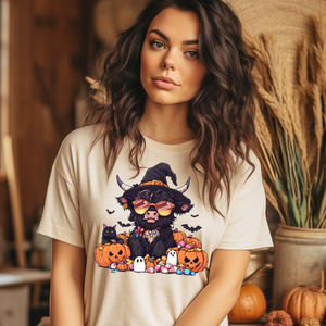 DTF Full Color Transfer - Highland Cow Glasses Pumpkins