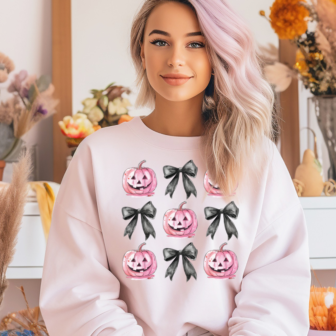 DTF Full Color Transfer - Pink Pumpkin Bows