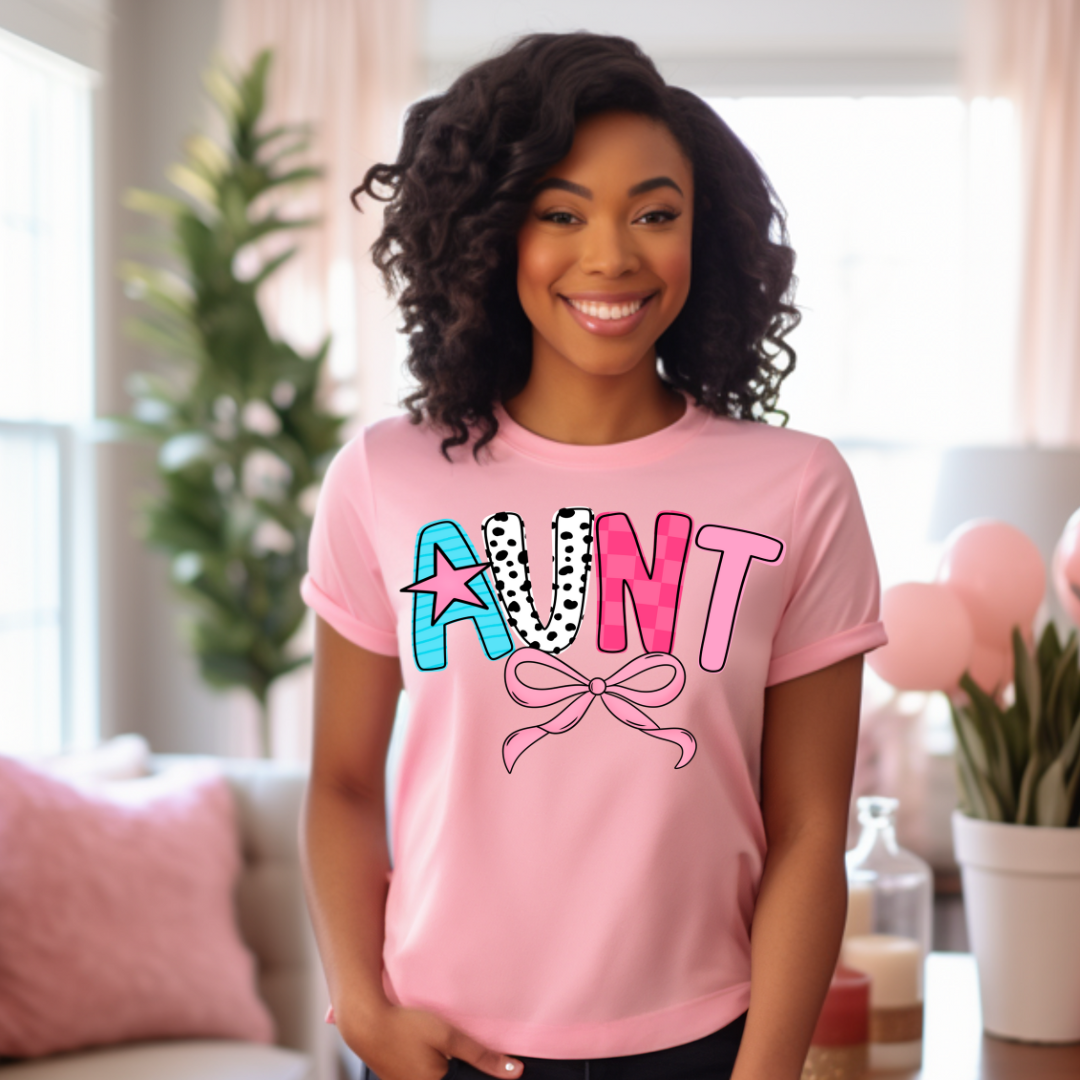 DTF Full Color Transfer - Aunt Blue Polka Dot Pink