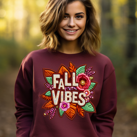DTF Full Color Transfer - Fall Vibes Faux Embroidery