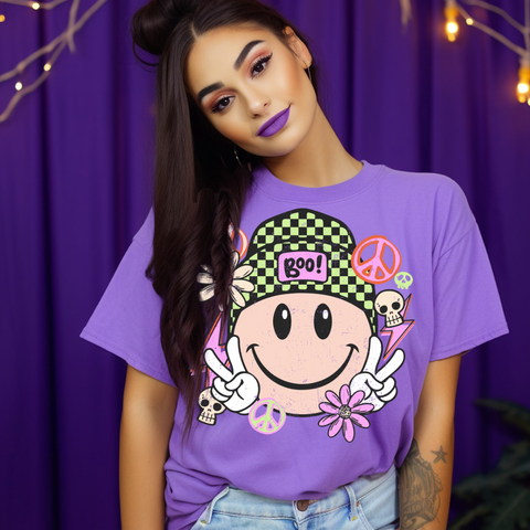 DTF Full Color Transfer - Boo Check Hat Smiley