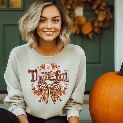 DTF Full Color Transfer - Thankful Plaid Leopard Bow