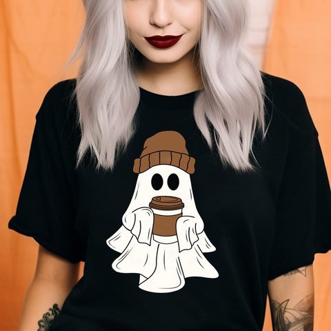 DTF Full Color Transfer - Ghost w/Beanie & Coffee