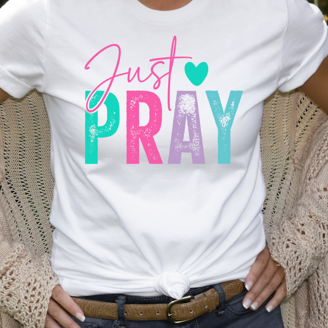 DTF Full Color Transfer - Just Pray Pink Purple