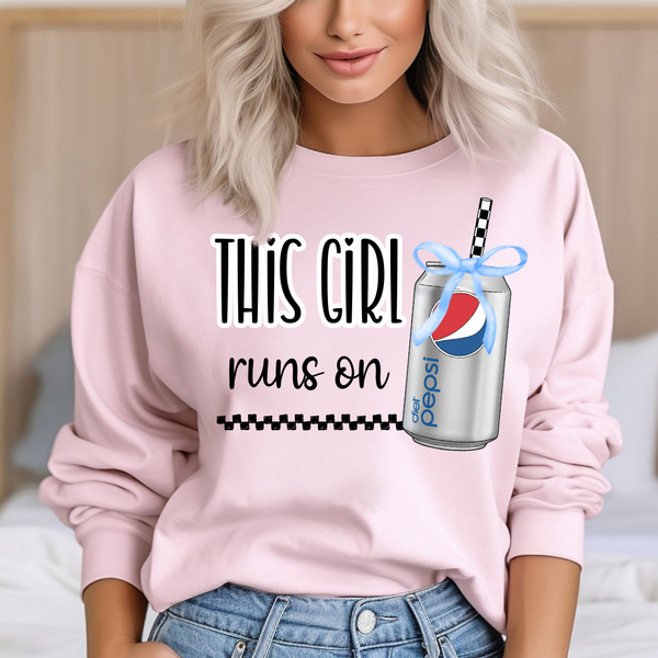 DTF Full Color TShirt Transfer - This Girl Runs On Pep si (You Pick Reg/Diet/Zero)