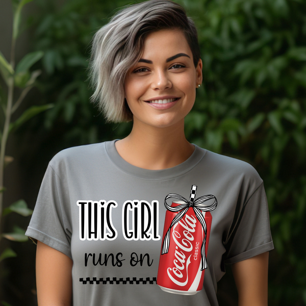 DTF Full Color TShirt Transfer - This Girl Runs On Cola (You Pick Reg/Diet/Zero)