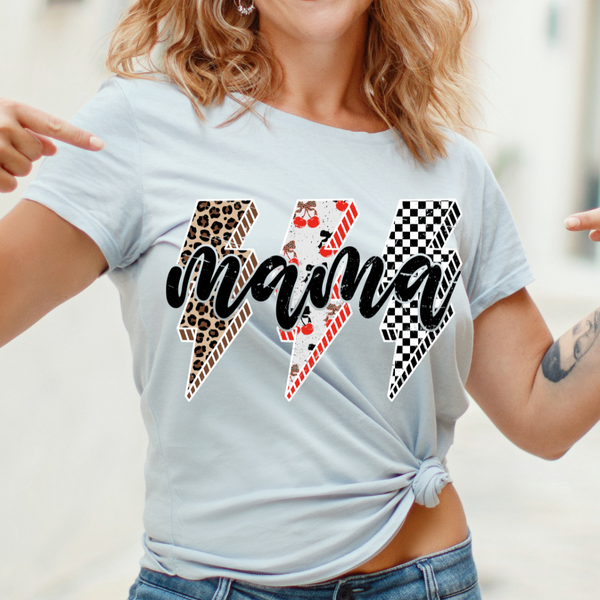 DTF Full Color Transfer - Leopard Cherry Check Mama/Mini/Aunt/Nana/Mamaw/Gigi - Black Font