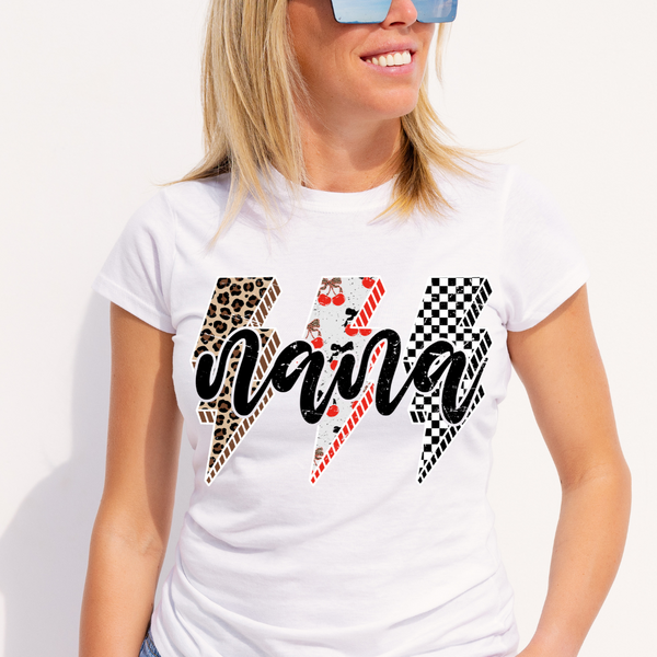 DTF Full Color Transfer - Leopard Cherry Check Mama/Mini/Aunt/Nana/Mamaw/Gigi - Black Font