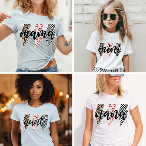 DTF Full Color Transfer - Leopard Cherry Check Mama/Mini/Aunt/Nana/Mamaw/Gigi - Black Font