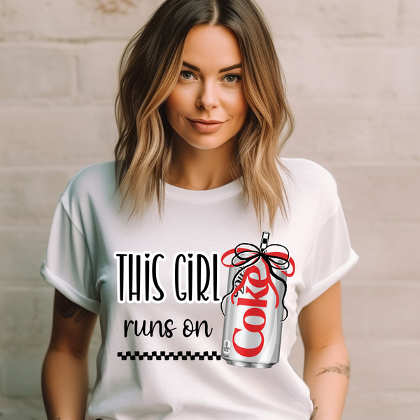 DTF Full Color TShirt Transfer - This Girl Runs On Cola (You Pick Reg/Diet/Zero)