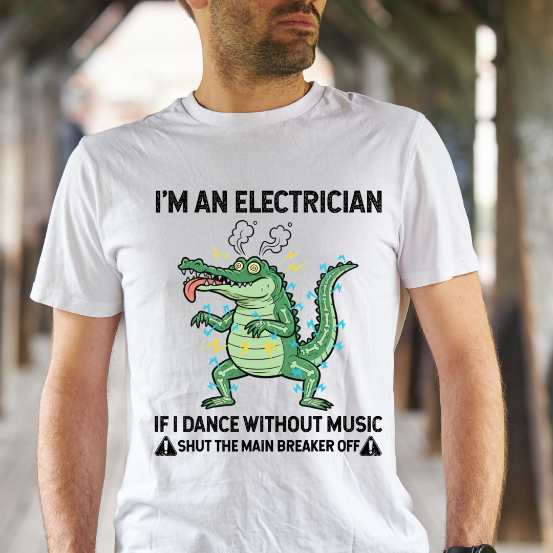 DTF Full Color TShirt Transfer - Electrician - Alligator (Choose Black or White)