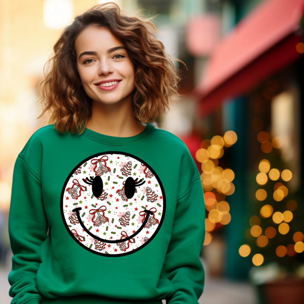 DTF Full Color TShirt Transfer - Tree Cake Smiley (With or Without Lashes!)