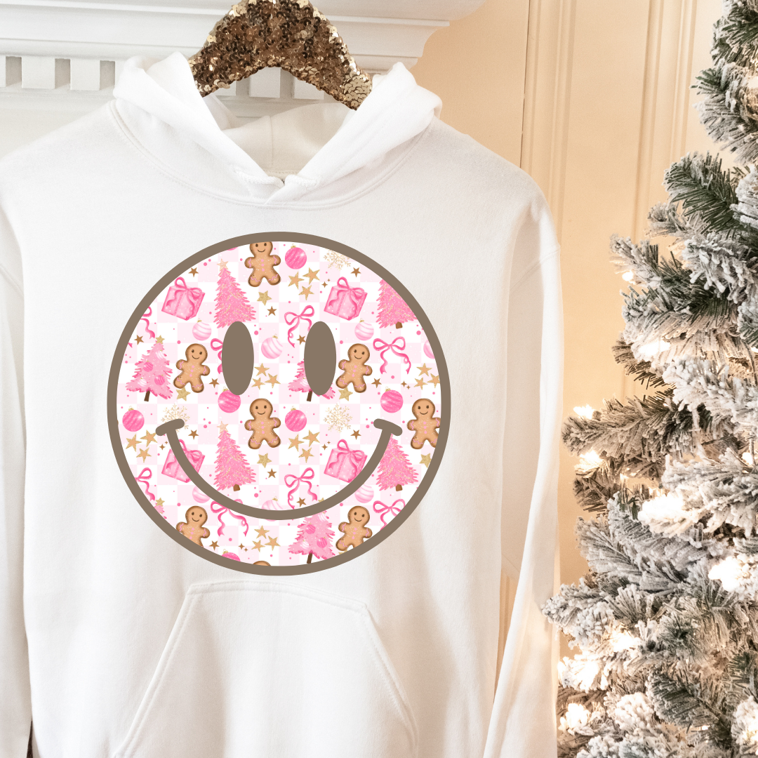 DTF Full Color TShirt Transfer - Pink Christmas Smiley