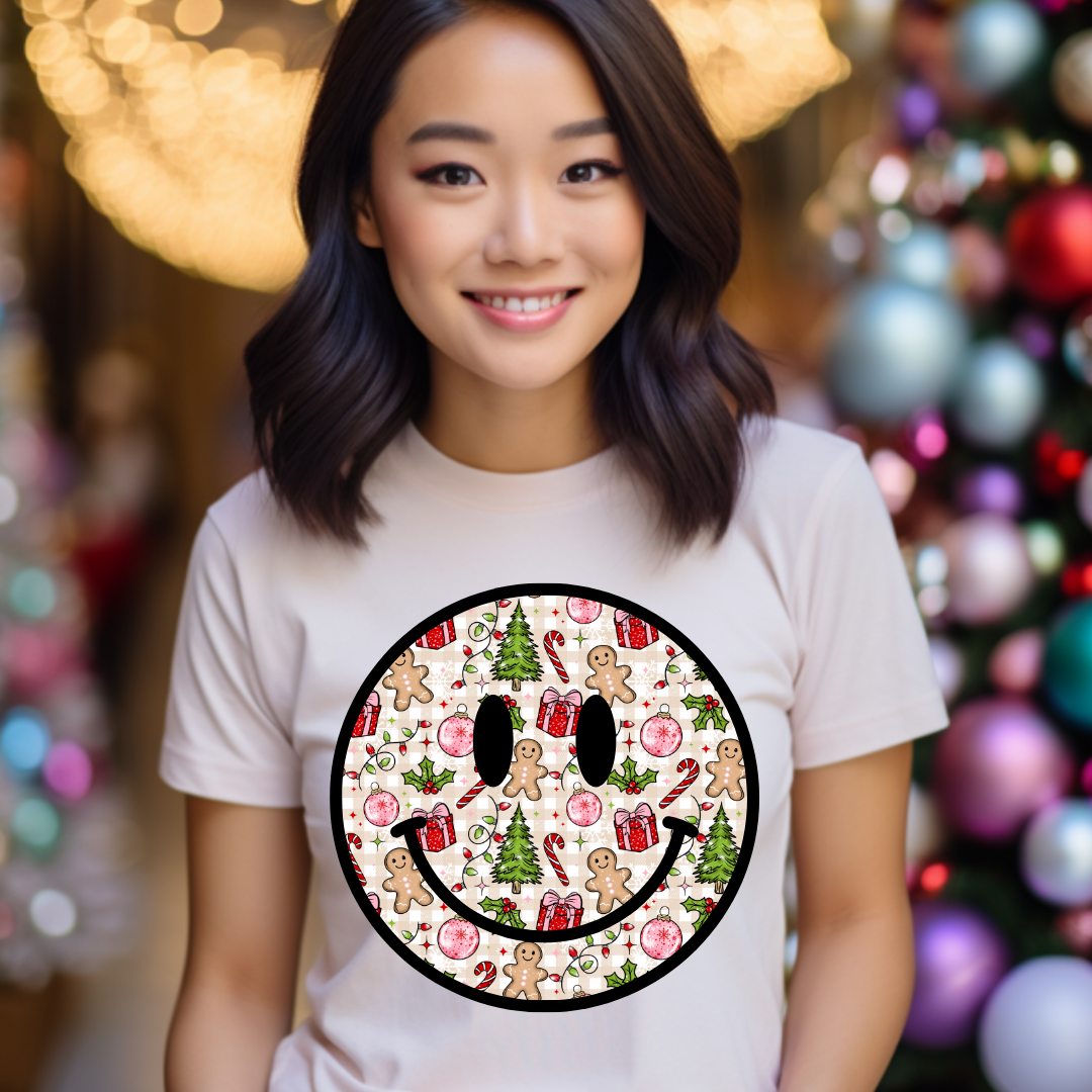 DTF Full Color TShirt Transfer - Cute Gingerbread Smiley