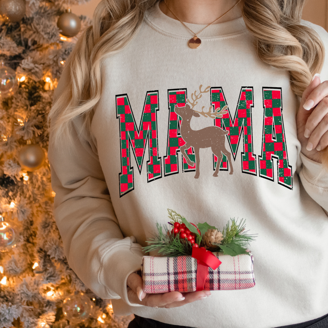 DTF Full Color TShirt Transfer - Check MAMA Reindeer
