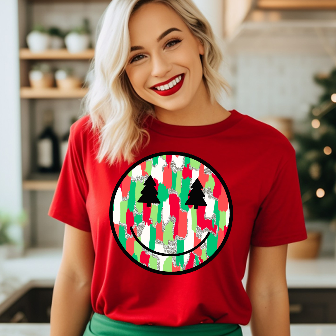 DTF Full Color TShirt Transfer - Red Green Painted Smiley