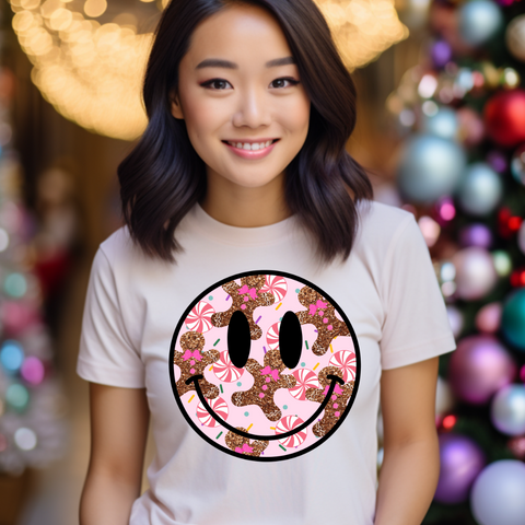 DTF Full Color TShirt Transfer - Gingerbread Smiley