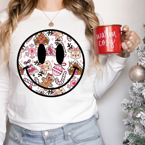 DTF Full Color TShirt Transfer - Cute Christmas Things Smiley