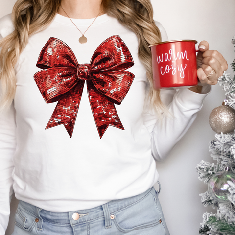 DTF Full Color TShirt Transfer - Red Glitter Bow