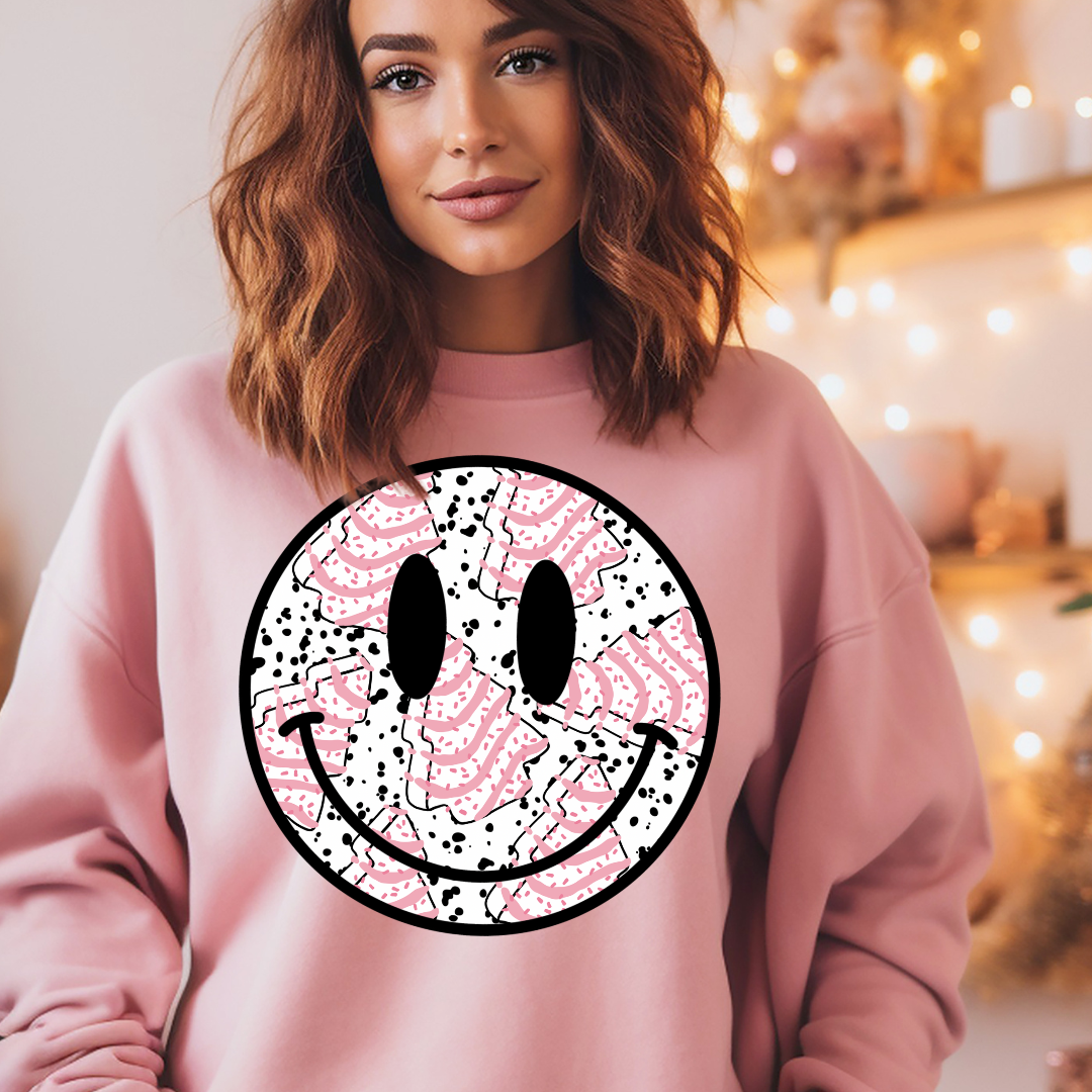 DTF Full Color TShirt Transfer - Pink Tree Cake Smiley