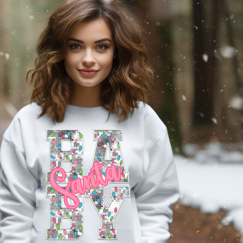 DTF Full Color TShirt Transfer - Santa Baby Silver Sparkle Letters