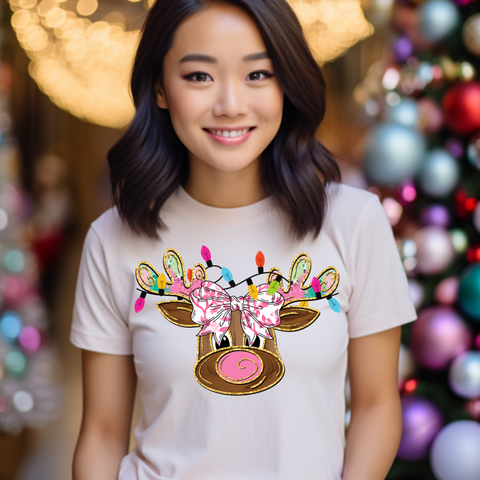 DTF Full Color TShirt Transfer - Bright Lights Reindeer